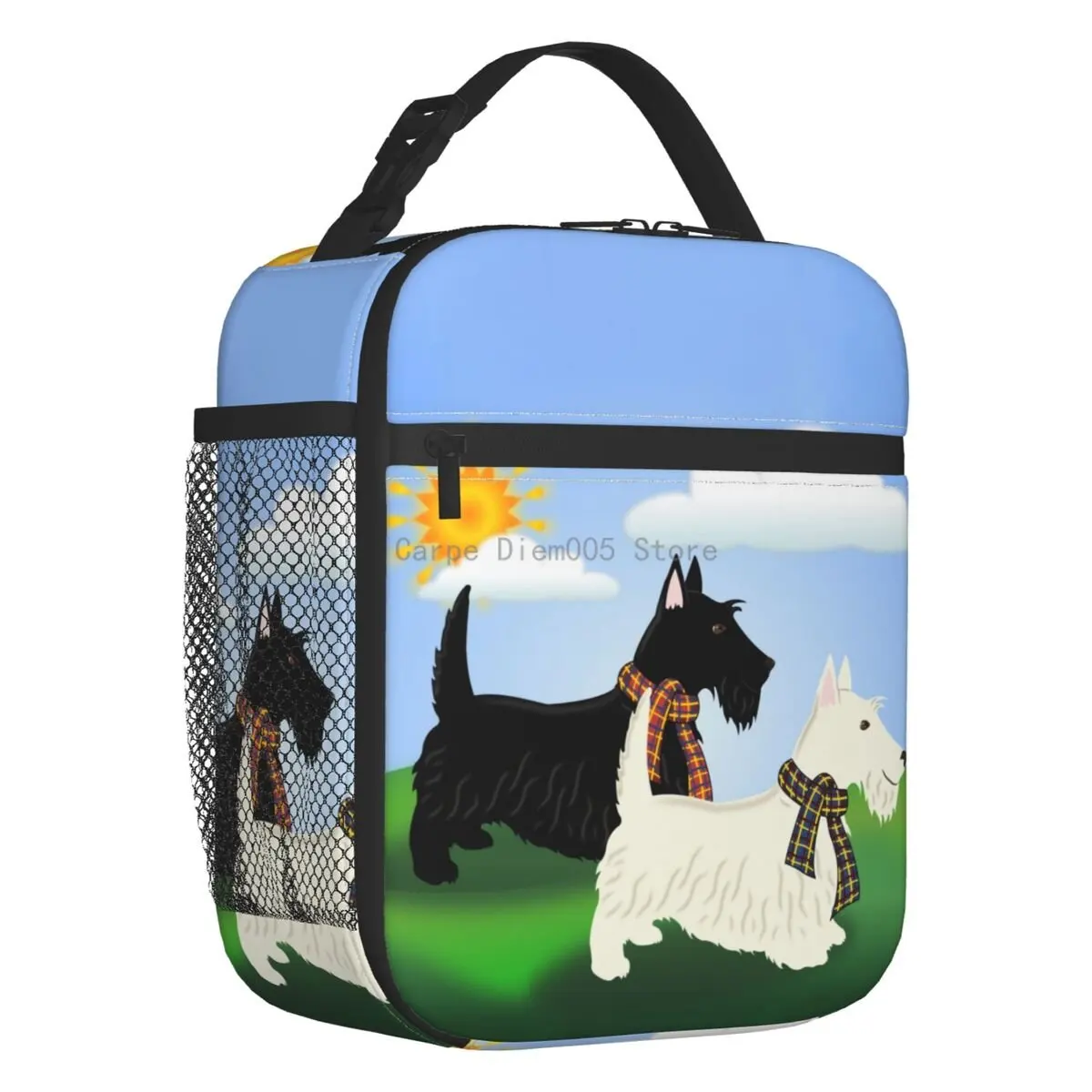 Black White Scottie Dog Insulated Lunch Bag for Women Resuable Scottish Terrier Thermal Cooler Lunch Tote Kids School Children