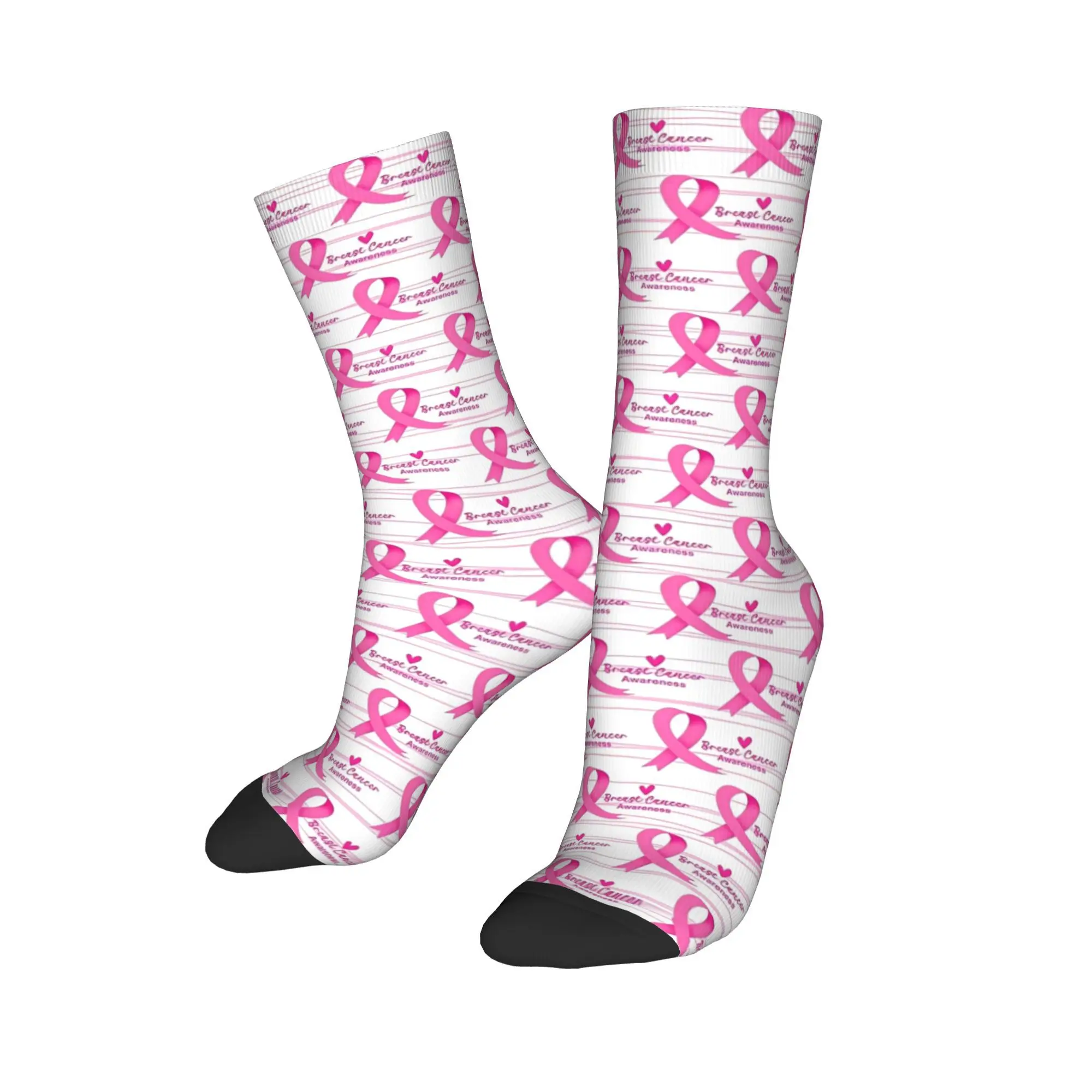 Happy Funny Men's Socks Casual Breast Cancer Awareness Month Sock Polyester Ribbon Women Stockings Spring Summer Autumn Winter