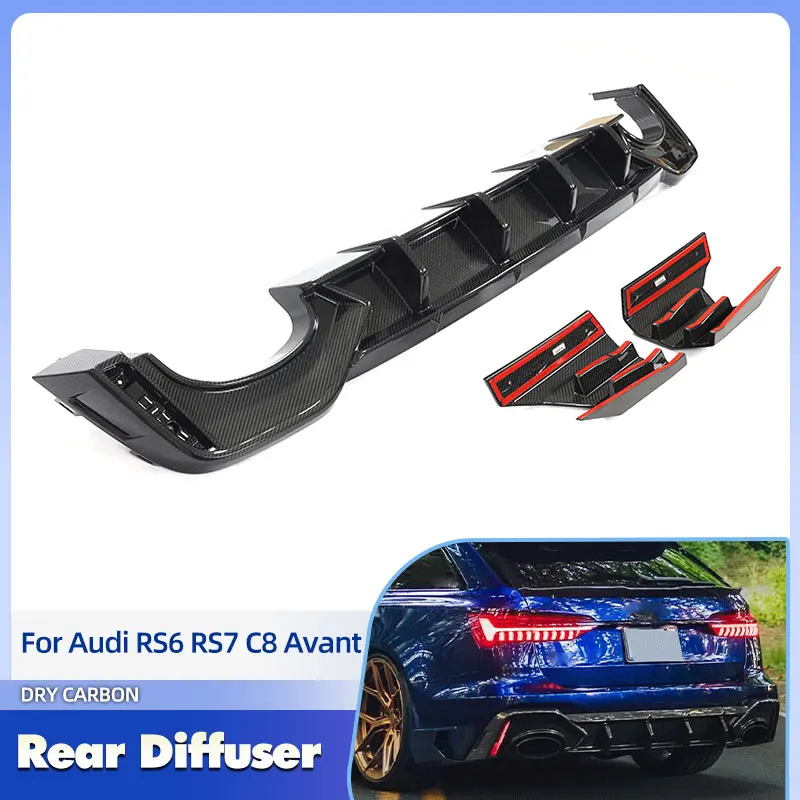 

Car Rear Bumper Diffuser Lip Spoiler Dry Carbon Fiber for Audi RS6 RS7 C8 Avant 2019-2024 Rear Apron Lip Splitters Body Kits