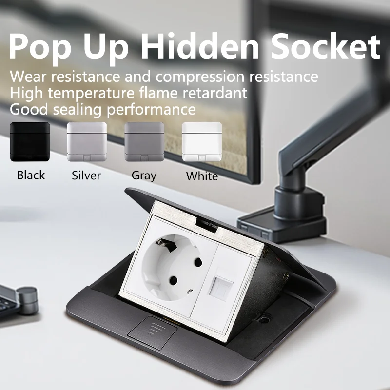 

Meeting Room Pop Up Metal Floor Socket Universal Power Outlet for Hidden Type Electrical Switches 120x120m EU//FR/US/UK