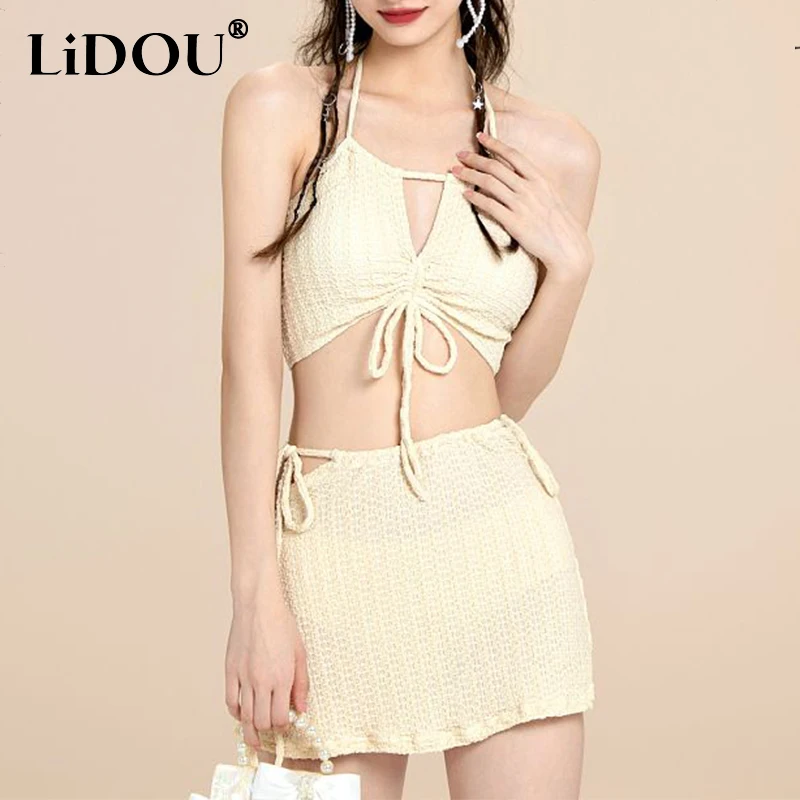 

Summer Sexy Solid Color Swimwears Women High Waist Lady Three Piece Suits Holiday Beach Swimsuit Bikinis Set Y2K Female Clothes