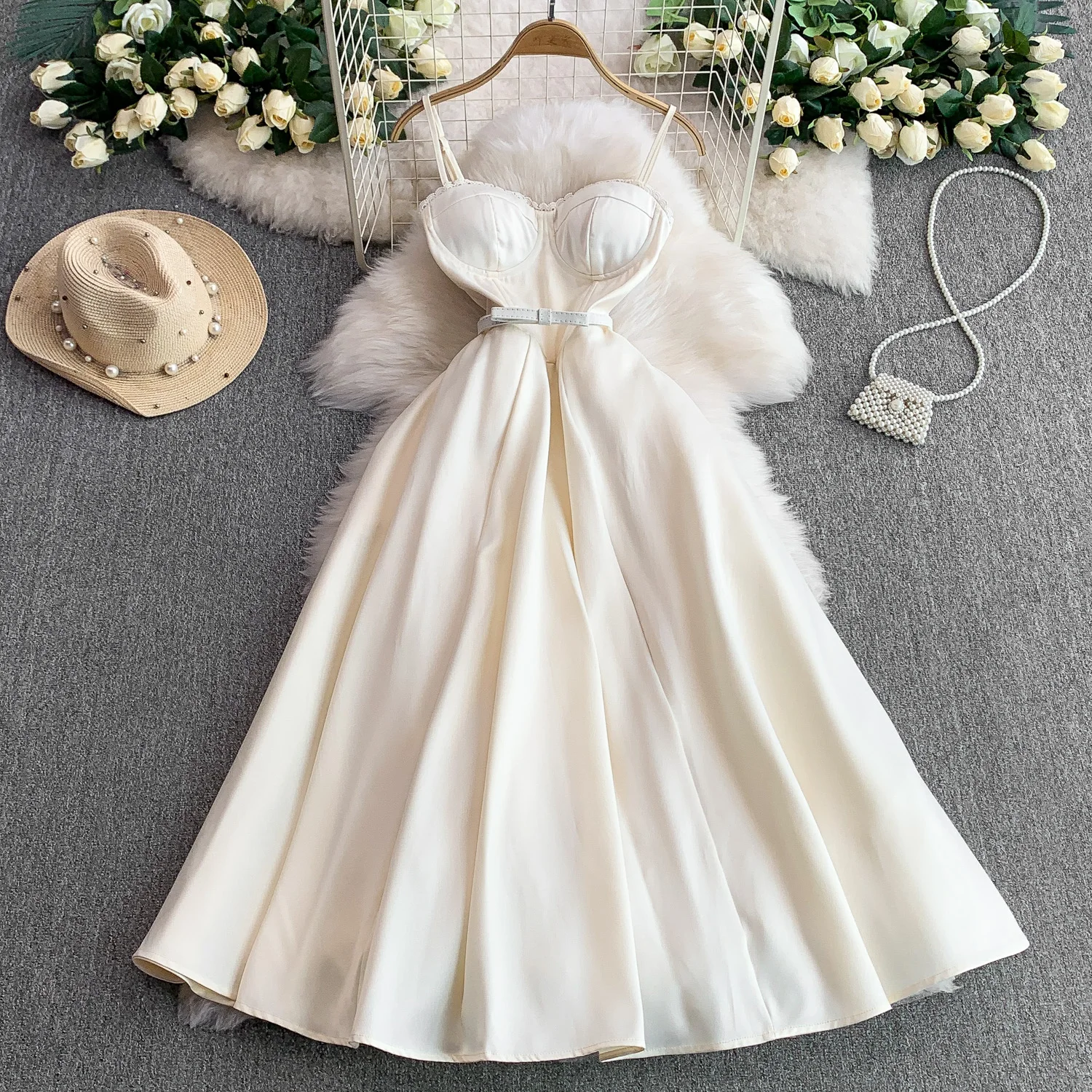 Élégant Vintage Chic satin ceintures dentelle mince français soirée femmes plage haute rue vêtements robes de cérémonie