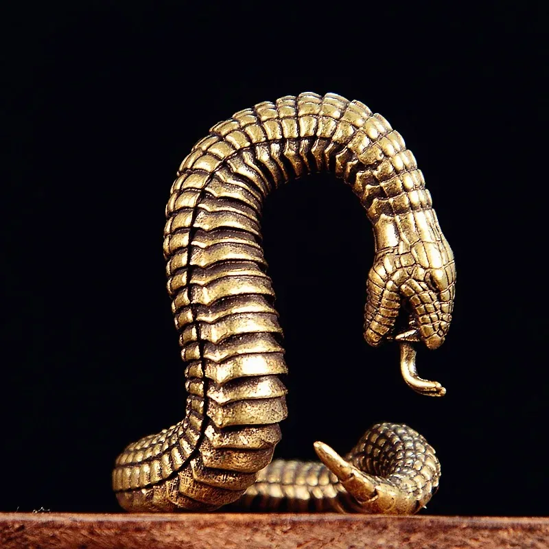 Solid Brass Snake Small Statue Desk Decorations Vintage Animal Python Miniatures Figurines Home Decors Ornaments Crafts Tea Pets