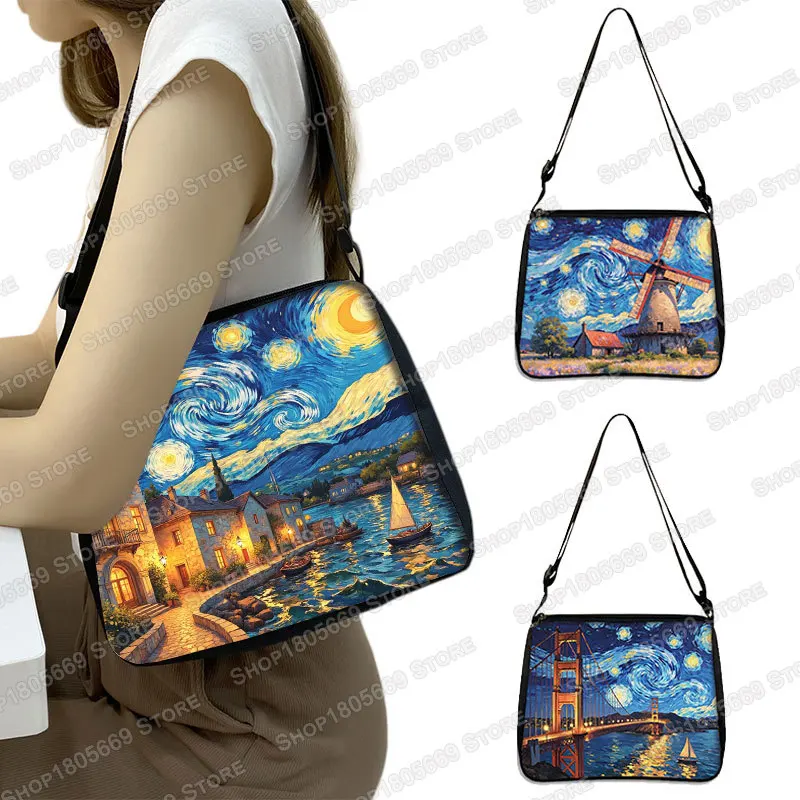 Van Gogh Landscape Print Shoulder Bag Sydney Opera House Women Crossbody Bags Phone Key Holder Large Capacity Bags for Ladies