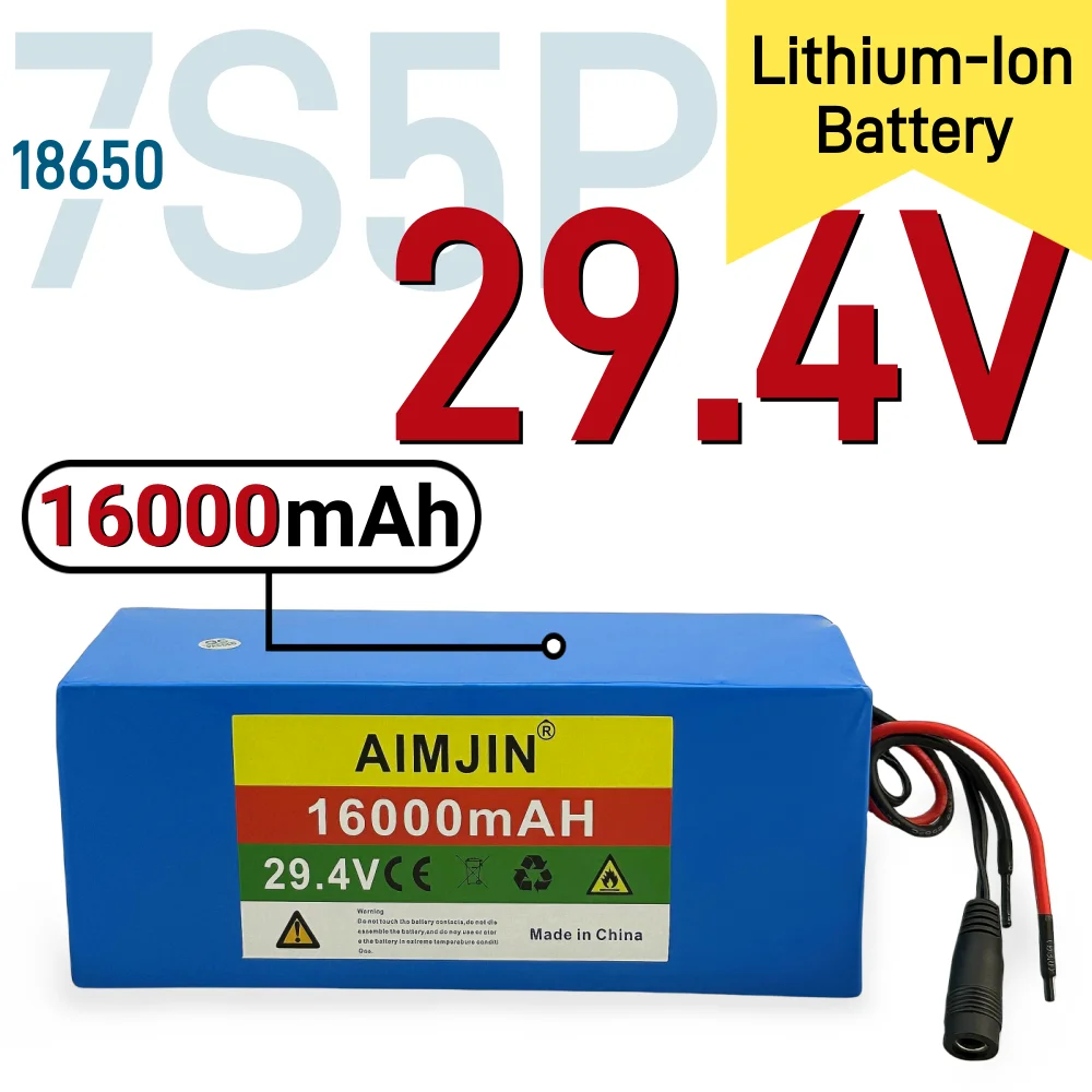 

29.4V 16000mAh Electric Scooters Lithium-ion 24V Battery Built-in BMS 18650 7S5P 16Ah Battery Pack 500W