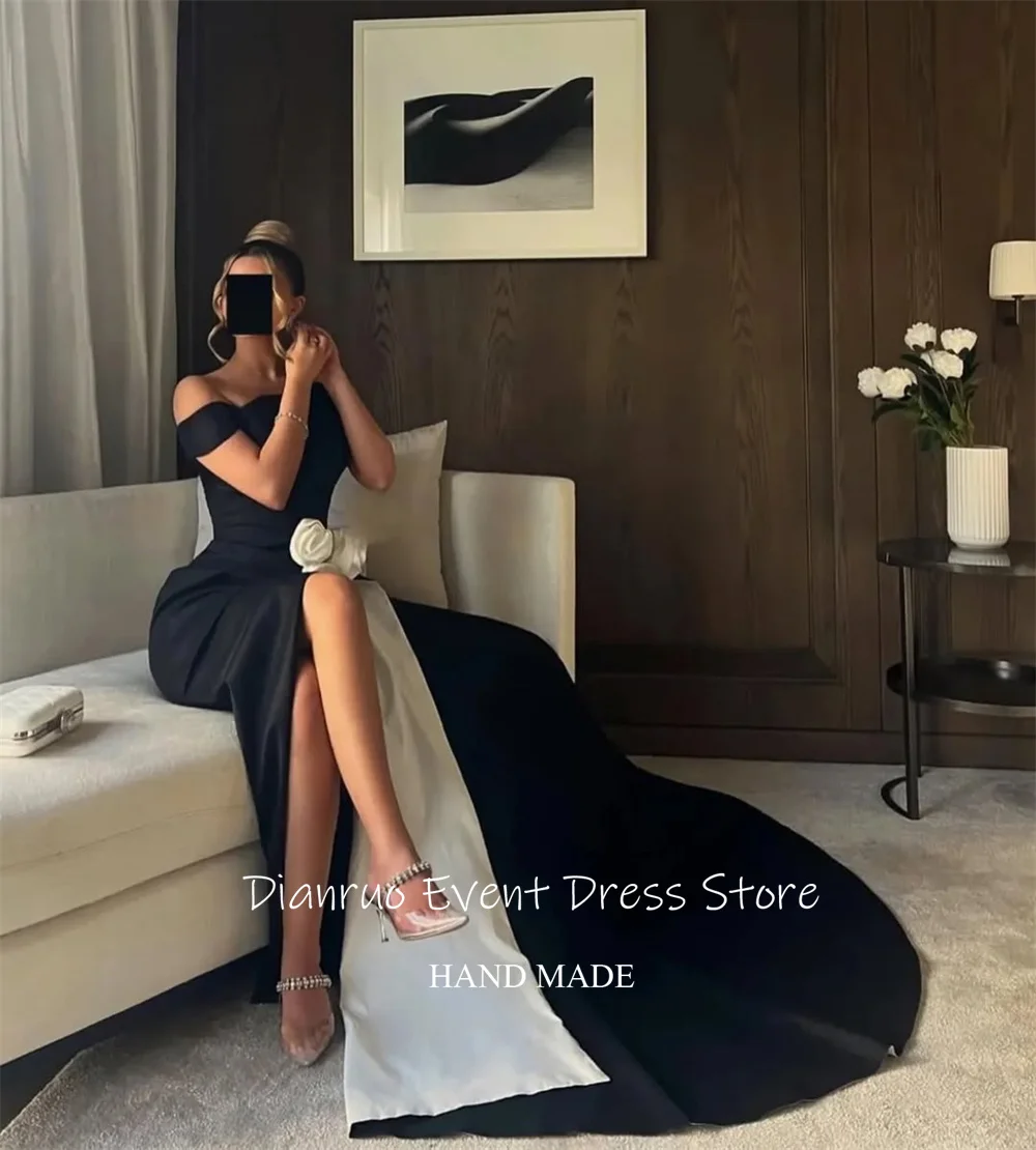 Dianruo Modern Flowers Evening Dress Slit Satin Vestido De Gala Femme One Shoulder Saudi Arabia Abiti Da Cerimonia Customized