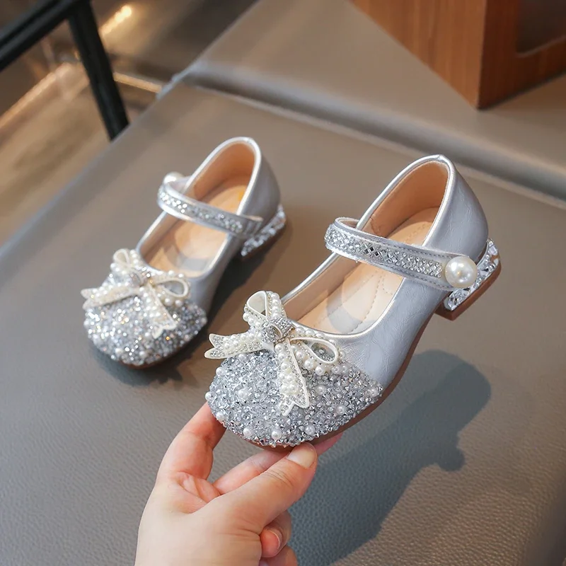 *Retro Fashion Comfortable Bow Elegant Casual Boots Children's Best-selling Spring and Autumn Student Pearl Flat Girls' Shoes