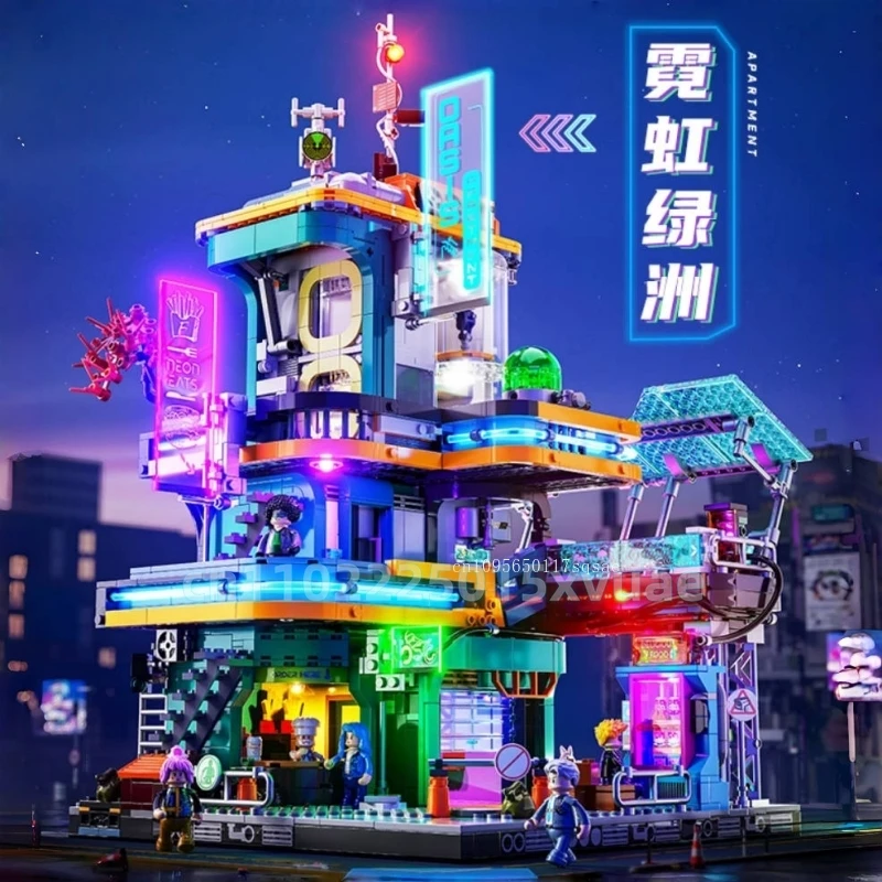 

Cyberpunk Series Neon Oasis Street View Assembly Building Blocks Puzzle Boys Toy Construction Building Block Model Collection