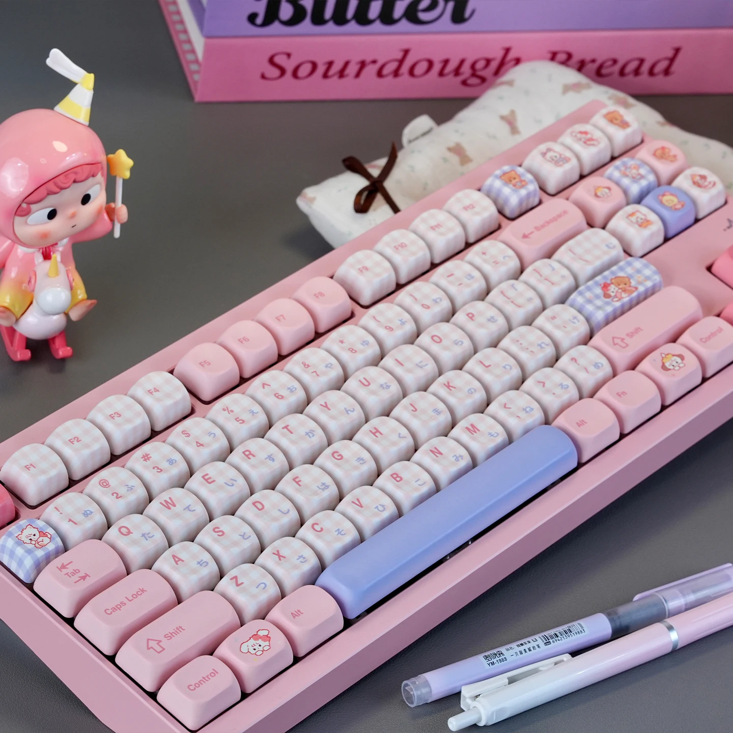 

152 keys Pink Bear Keycaps Dye-sub Cherry profile PBT Keycaps Cute Round Ball MOA keycap For MX Cherry Mechancial keyboard