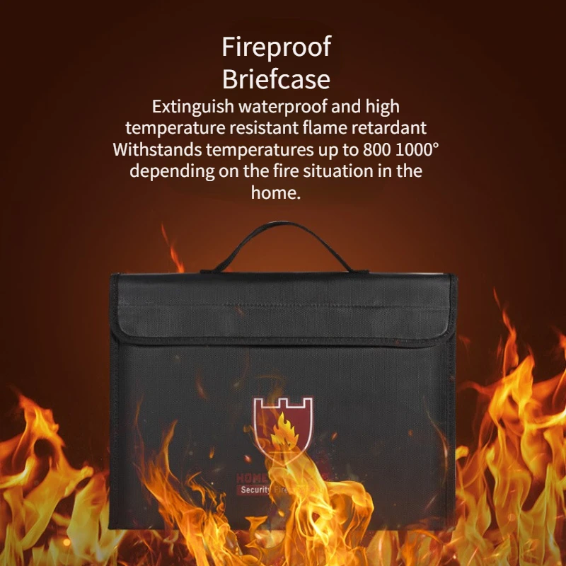 Large Size Fireproof Document Bag Non-itchy Silicone Coated Fiberglass Waterproof Document Holder Fire & Water Resistant