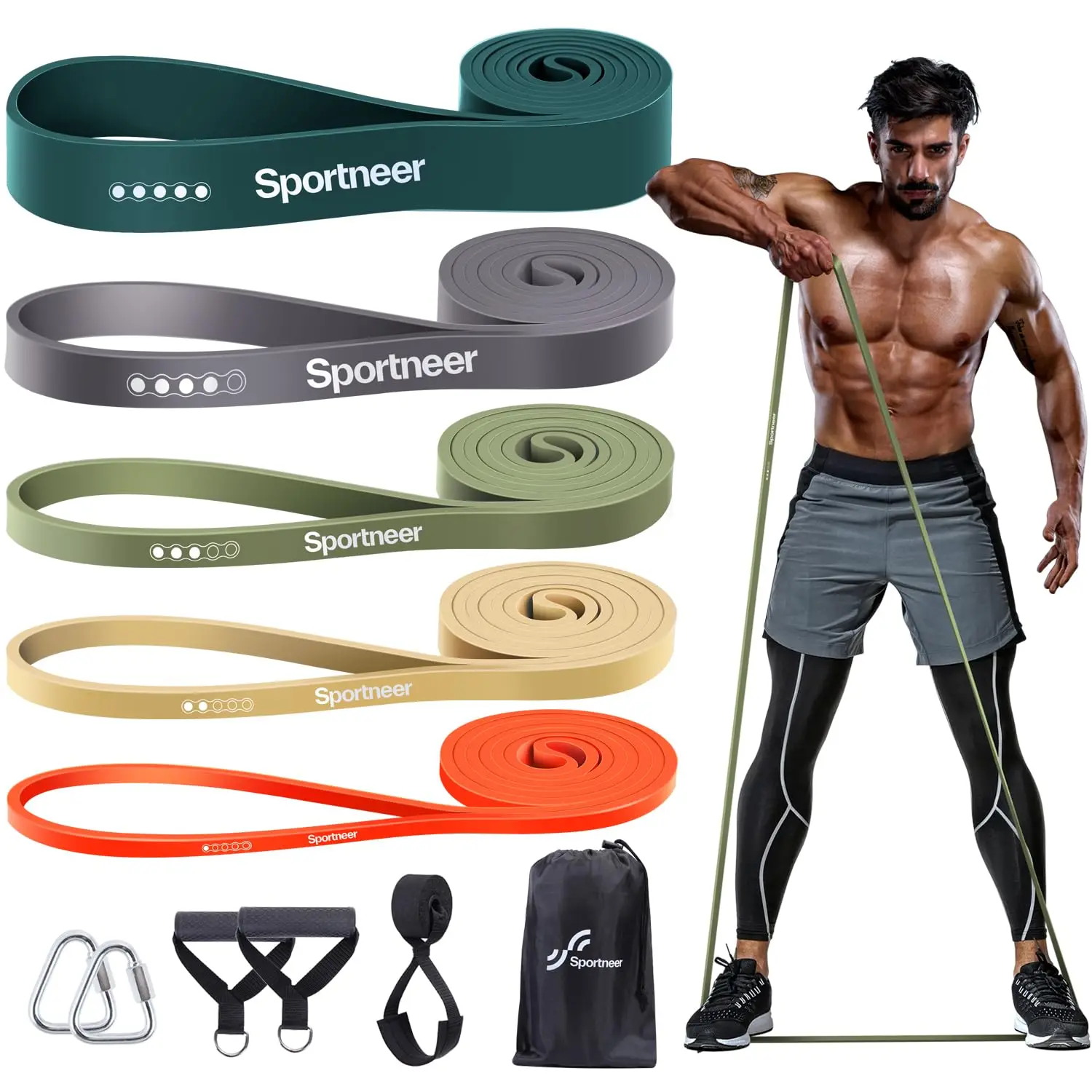 

Sportneer Resistance Bands Sets for Working Out 5-130lb Exercise Bands 5 Levels Pull Up Bands with Handles & Door Anchor