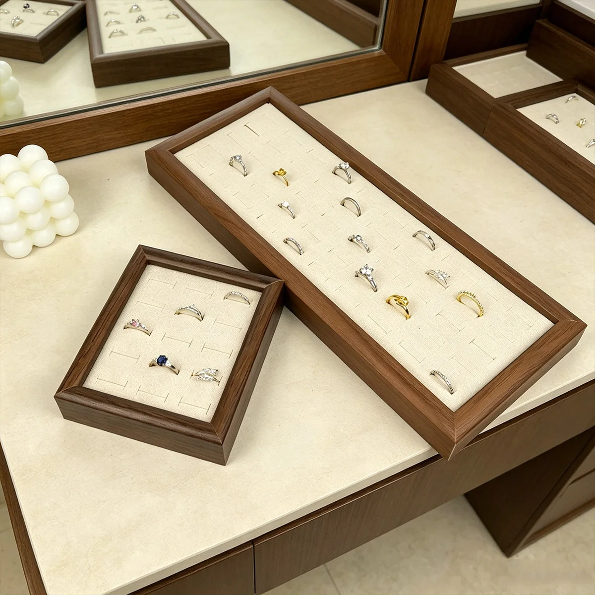 Wooden Ring Display Tray Jewelry Organizer Ring Holder Showcase Tray for Jewelry Store Counter Display and Home Storage