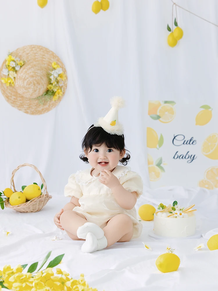 conjunto-de-fotografia-para-bebe-de-1-ano-mono-amarillo-crema-con-cuello-de-encaje-y-gorro-de-fiesta-disfraz-para-sesion-de-fotos