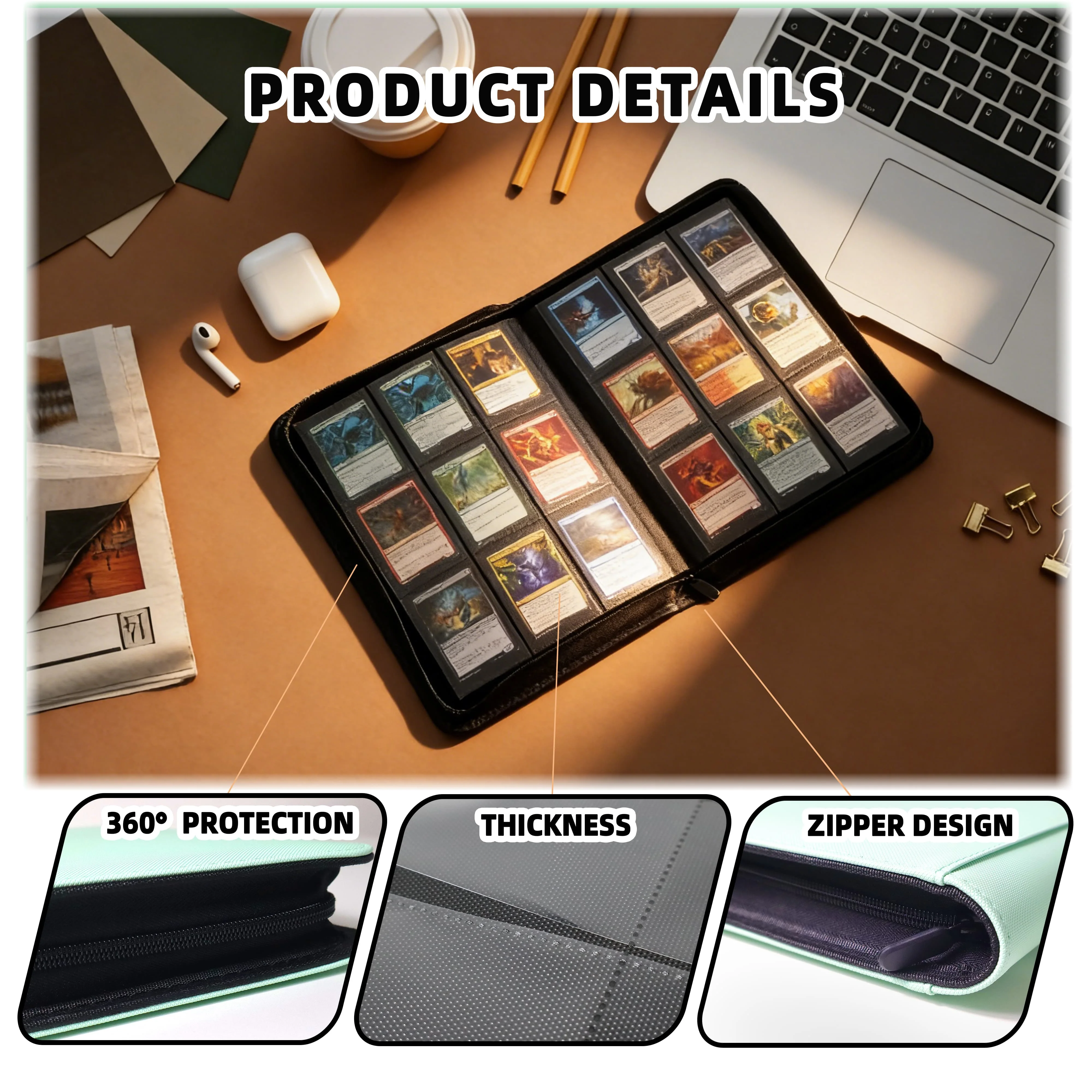 360 Cards Trading Card Binder 9-Pocket PU Leather Album, Portable Card Holder for TCG Game Cards Sports Cards, Collector Album