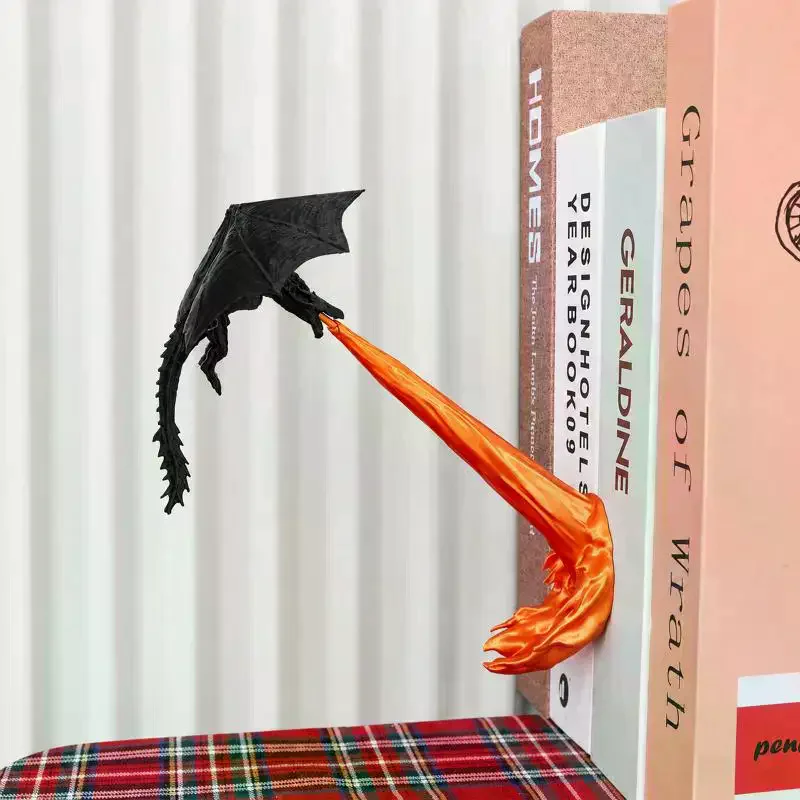 Dragon Flame Book Nook Sculpture Fire Breathing Dragon Gothic Ornament Halloween Birthday Present Bookshelf Decoration