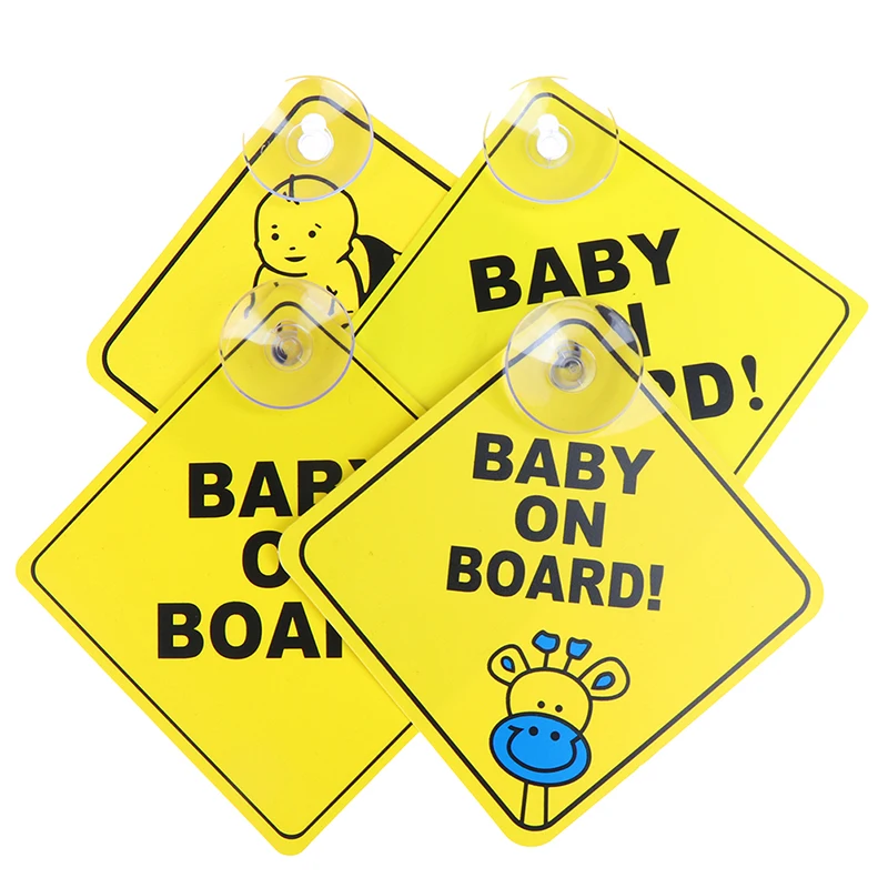 1PC Baby On Board SAFETY Car Window Suction Cup Yellow REFLECTIVE Warning Sign 12CM Car Decor Accesorios Car Sticker