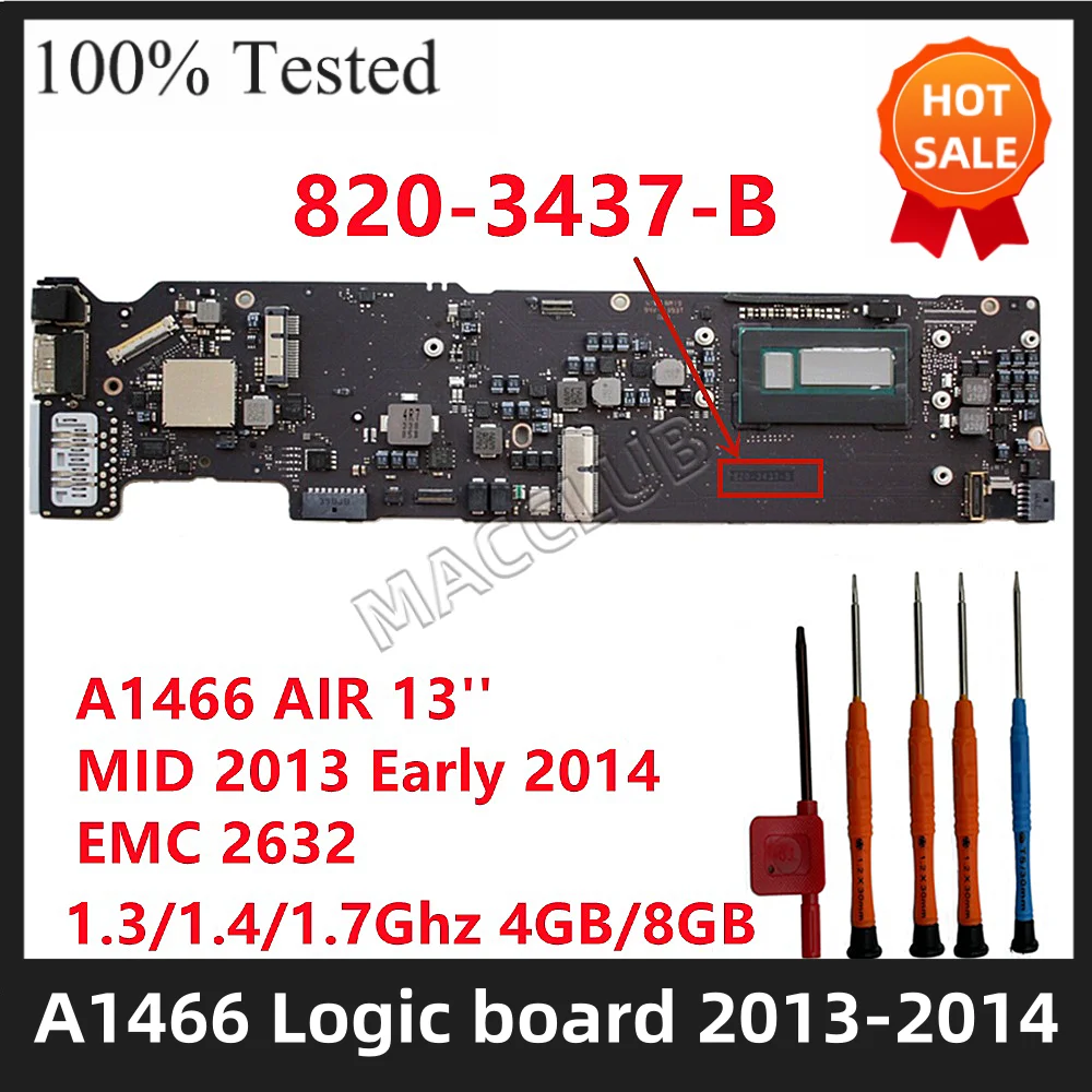 

A1466 motherboard for Macbook air 13" A1466 2013 2014 820-3437-B EMC 2632 1.3 1.4 1.7Ghz 4gb 8gb Logic Board mainboard