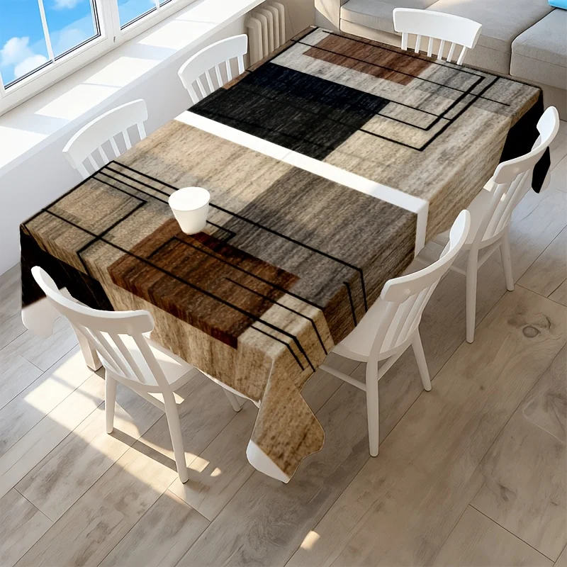 1pc Modern Simple Geometric Patterned Tablecloth, featuring black, brown and gray color contrast designzyc
