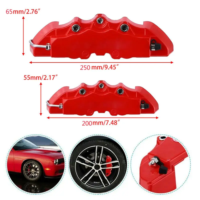 4 Pcs Brake Caliper Covers Red 3D Style Universal Car Disc Front & Rear Kits