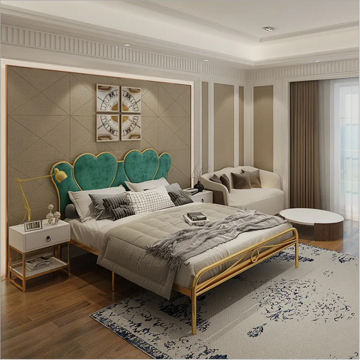 Songyimei wrought iron double bed modern simple Nordic light luxury master bedroom Fashion