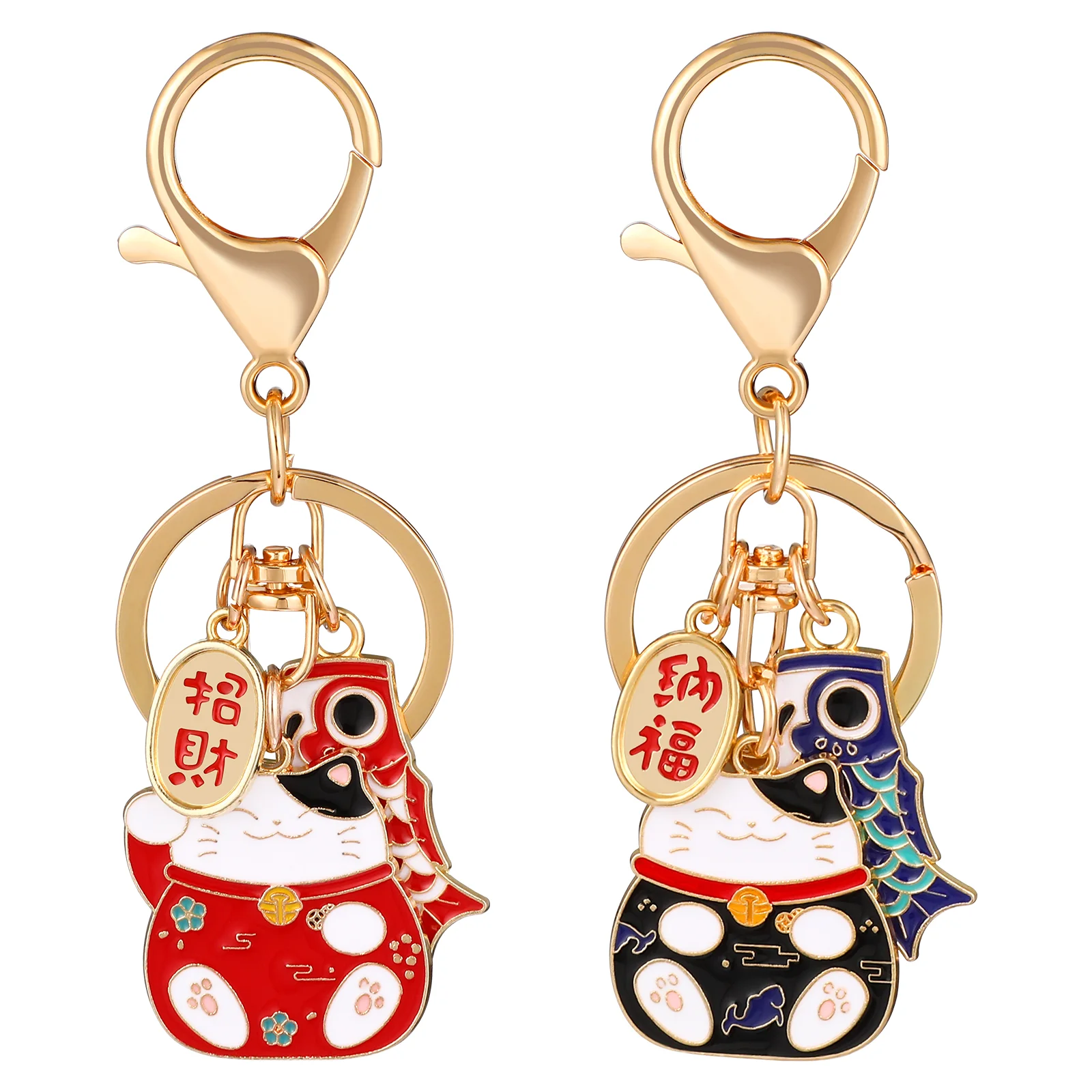 

2 Pcs Key Ring Pendant Rings Keychain Cat Holder Japanese for Girls Keychains Cartoon Fortune Keyrings Holders