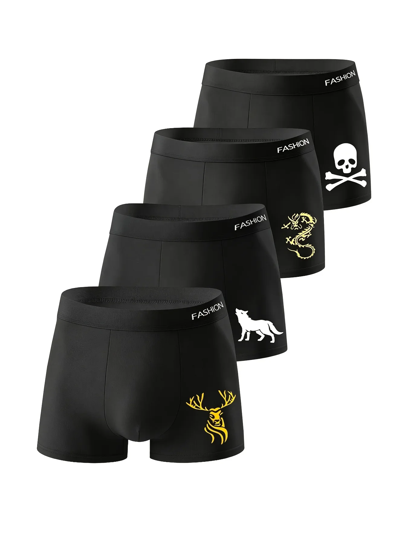 4PCS men's underwear a variety of print fashion trend comfortable breathable black combination underwear sports stretch