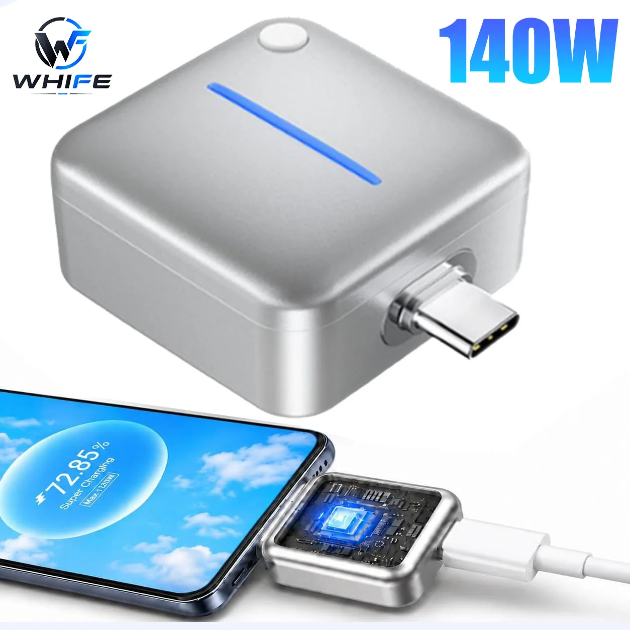 140W Fast Charging Adapter Type C Charger Full Smart Stop Charge Automatic Battery Guard Protection for Laptop Smartphone