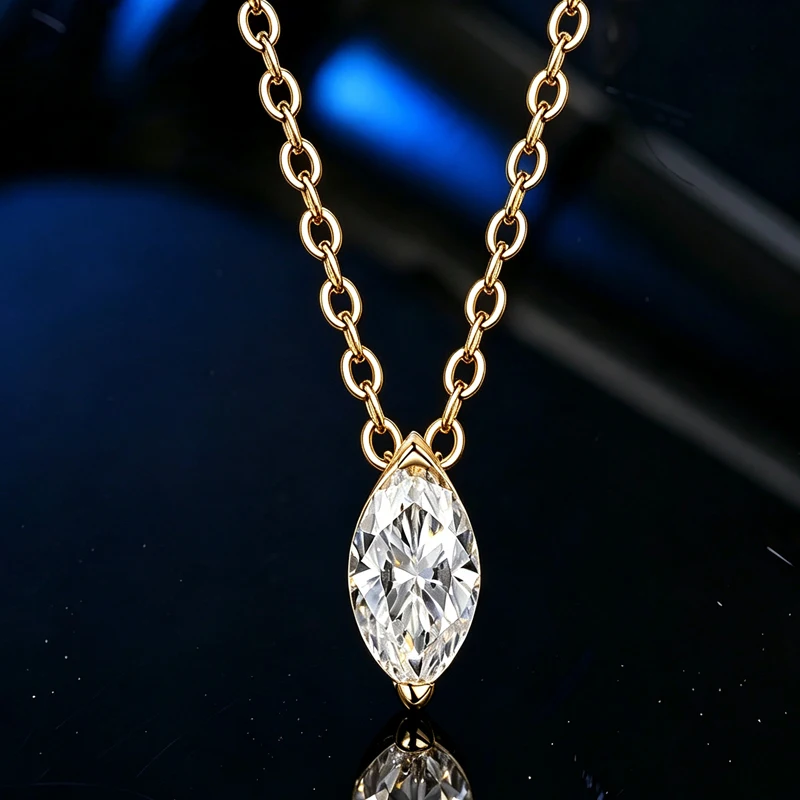 925 Silber Moissanit-Halskette, Marquise-Schliff, klassischer Anhänger, eleganter Schmuck, geeignet als Hochzeitsgeschenk für Frauen – Detail 5