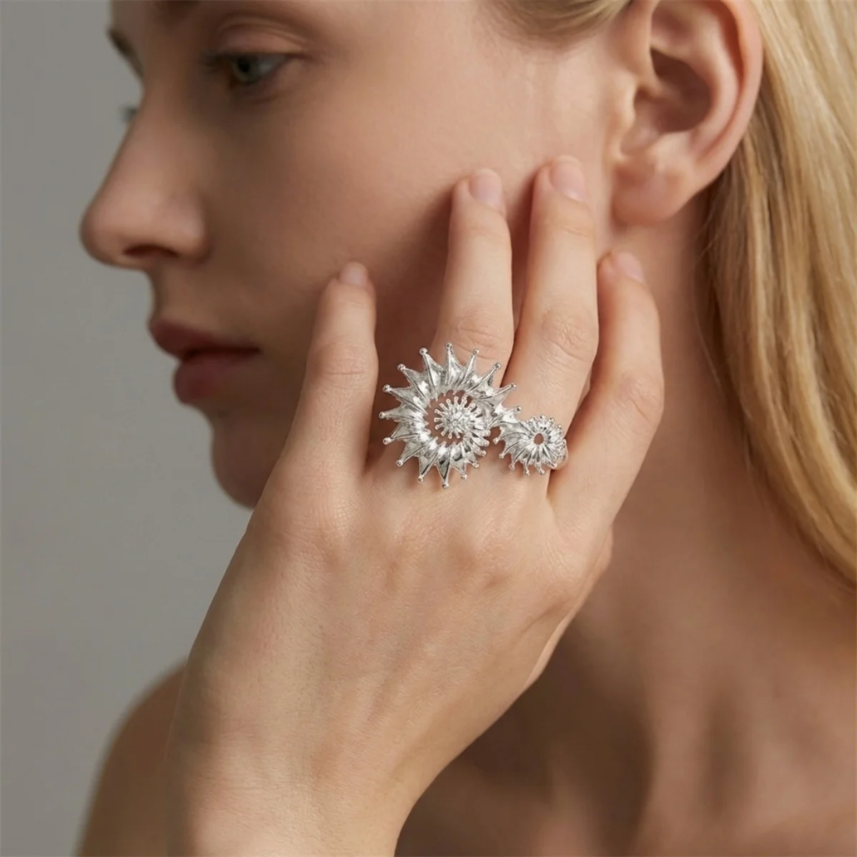 Kreative Vintage Muschel-Öffnungsringe für Damen und Herren, Bohemian Silberfarben, geometrischer Spiral-Fingerring, Sommer, Ozean, Strand, Schmuck – Detail 4