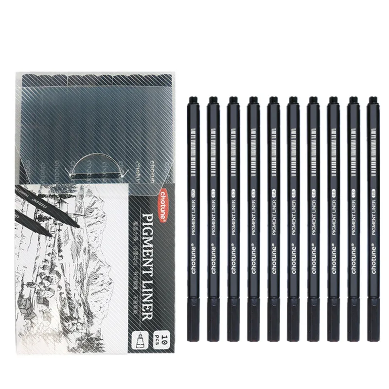 10Pcs/Set Black Fineliner Professional Pigment Liner Waterproof Micron Pens for Calligraphy/Hand Lettering/Manga Sketching