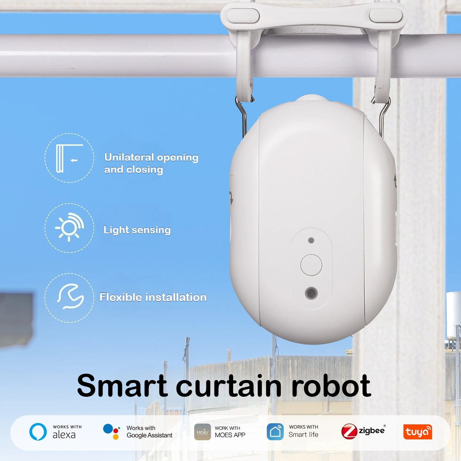 

Приложение Tuya Smart Home Bluetooth Zigbee для шторного робота для дистанционного управления, совместимое с римским стержнем, открытые и закрытые шторы