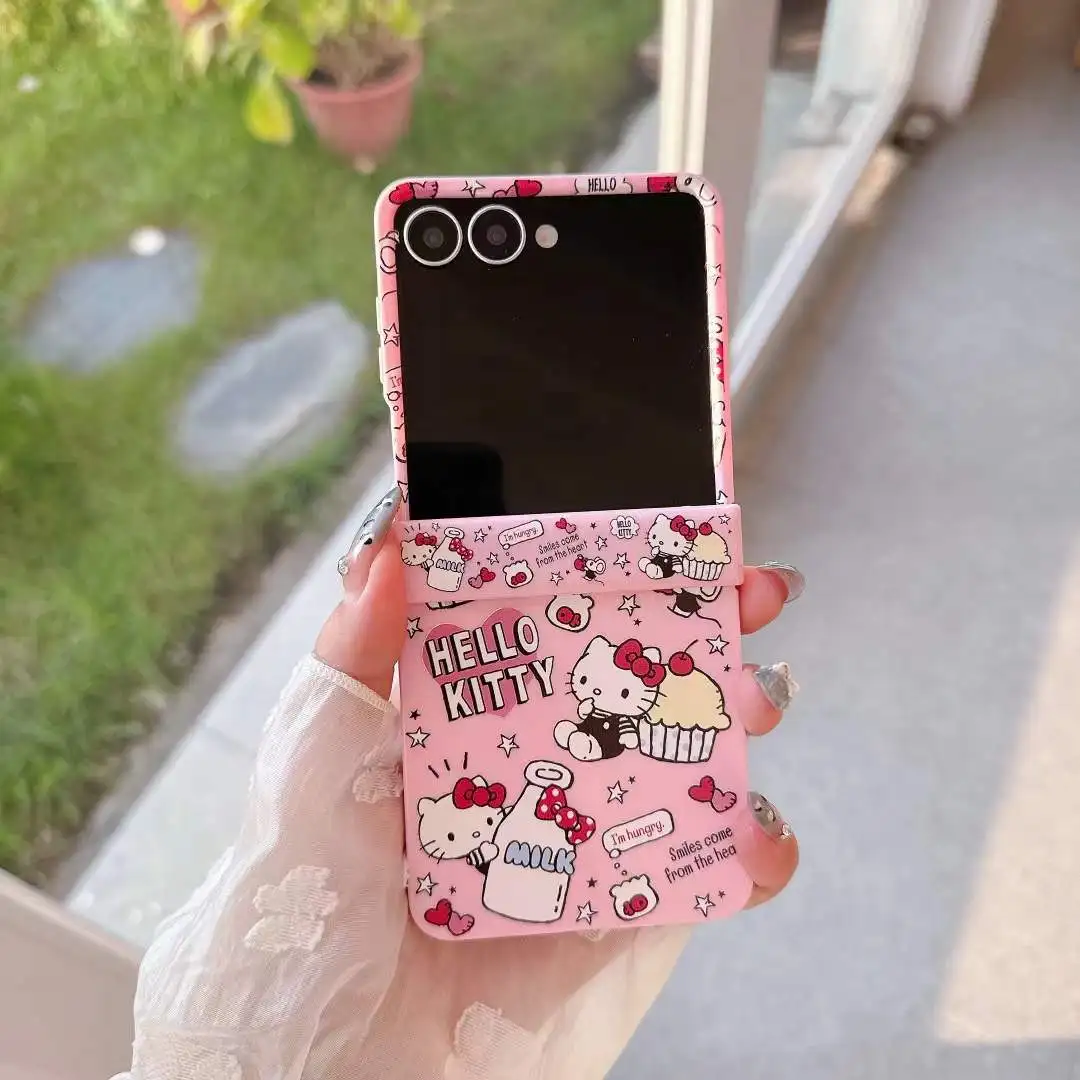 Kawaii Y2K لطيف مرحبا كيتي جراب هاتف لسامسونج غالاكسي Z فليب Z فليب 7 6 5 4 3 Zflip6 Zflip5 Zflip4 Zflip3 كاندي فوندا
