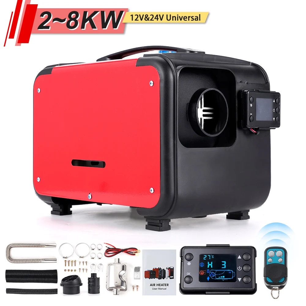 2/8KW Diesel Air Heater 12/24V All in One Car Heater with Silencer Remote Control for Car Truck Boat RV Parking Diesel Heater