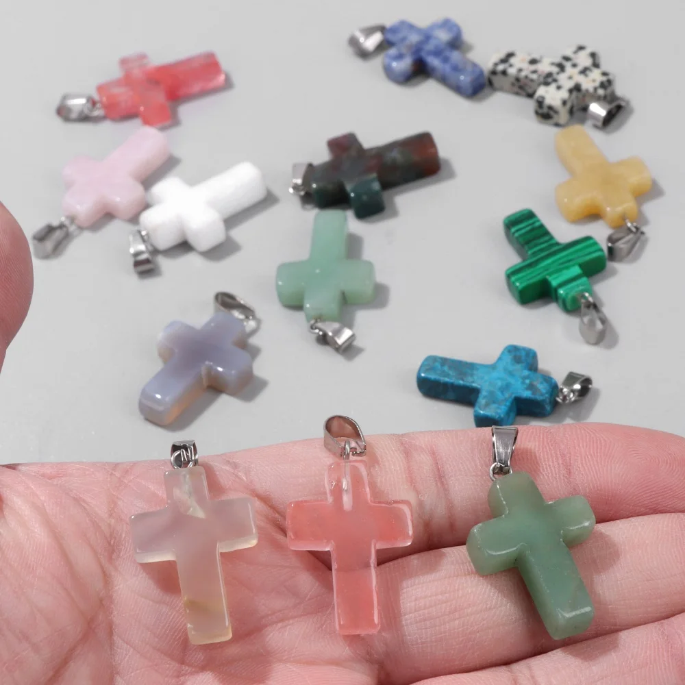 18*25MM Natural Vintage Stone Pendants Cross Shape Agtes Aventurines Gems  For Diy Jewelry Making Necklaces Earrings Parts