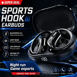 Wireless Bluetooth 5.3 Earhook Earphone LED Display Sports Earhook Headphones Deep Bass HiFi Stereo Noise Cancelling Earphones