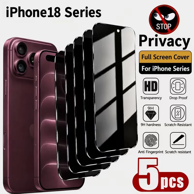 5-Pack Full-Screen Privacy Protection Steel Tempered Glass Film for iPhone Duo Ultra Fold 18 18 Pro Max 18 Pro 9H Hardness Anti-Fingerprint for Public Transport Office Metro