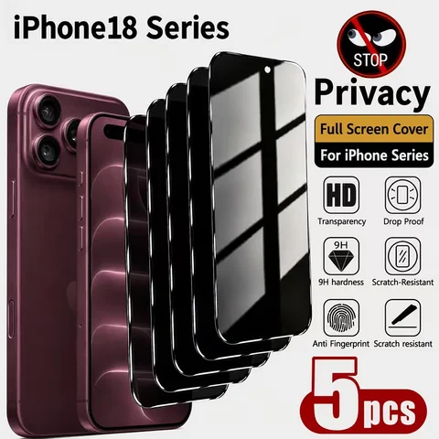 5-Pack Full-Screen Privacy Protection Steel Tempered Glass Film for iPhone Duo Ultra Fold 18 18 Pro Max 18 Pro 9H Hardness Anti-Fingerprint for Public Transport Office Metro