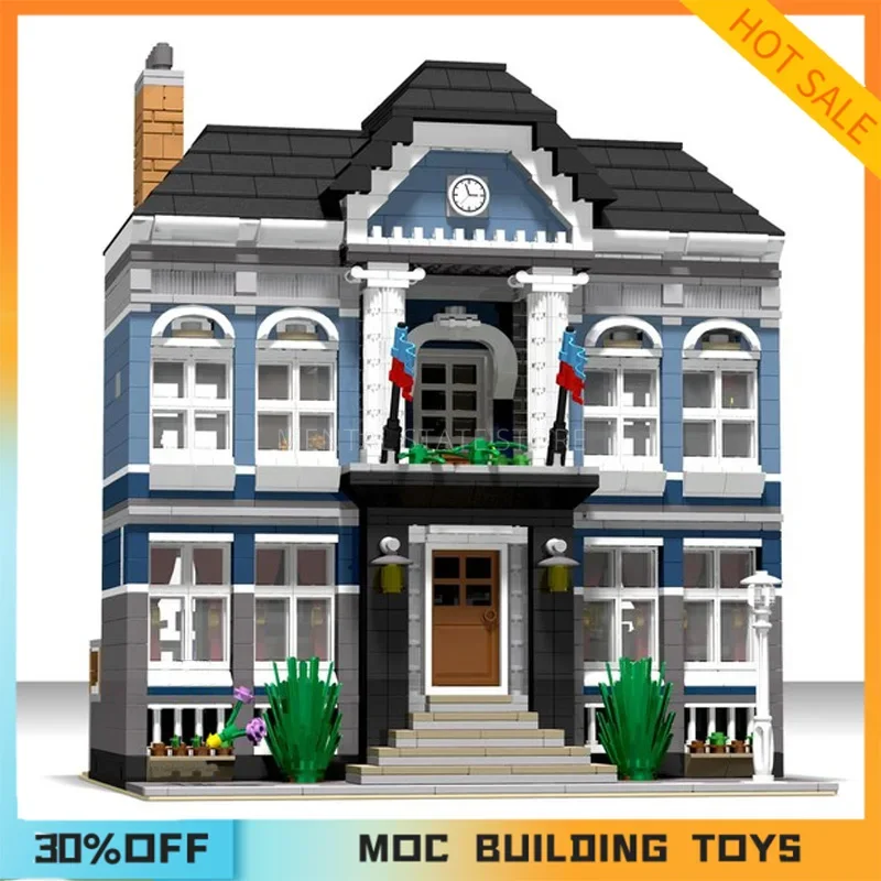 2137PCS Customized MOC Modular Blue Residence Building Blocks Technology Bricks Creative Assembly Education Toys Holiday Gifts