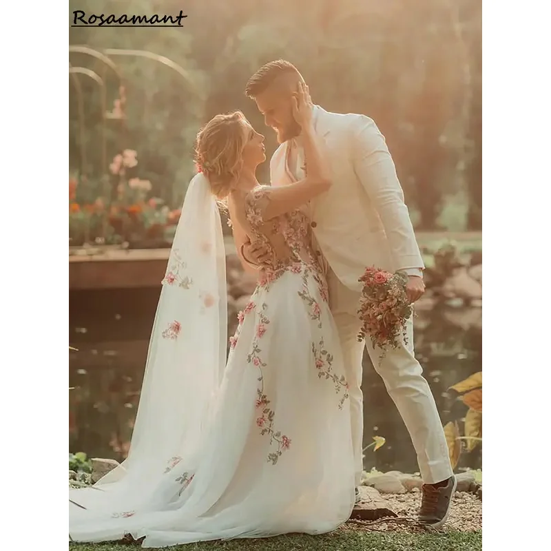 Великолепные 3D цветочные кружевные свадебные платья трапециевидной формы с открытой спиной и короткими рукавами, свадебные платья Robe De Mariée