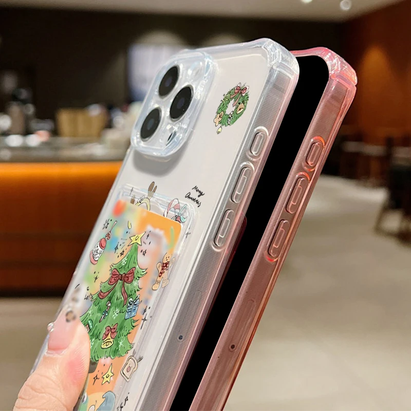 Christmas Tree Patterned Phone Case For iPhone Air 16e 17 16 15 Pro Max 14 13 Pro Max 12 11 Card Slot Clear Soft Silicone Cover
