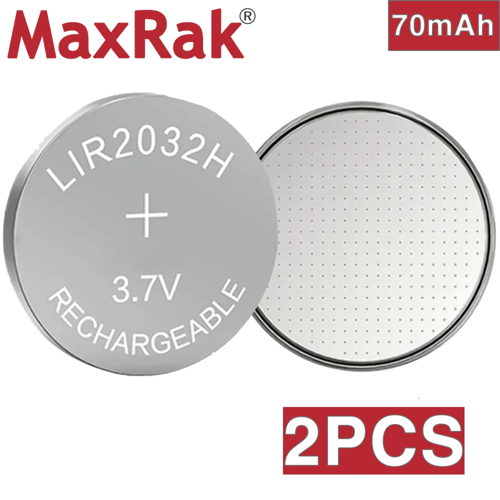 Pile bouton aste pour carte mère, pièce de monnaie au lithium, peut remplacer CR2032, 3.7V, 70mAh, LIR2032H, 24.com, 2 pièces