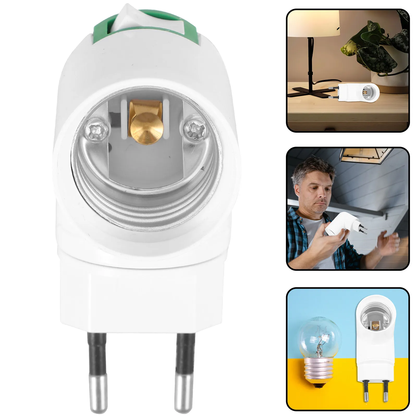 2Pcs Eu Plug to E27 Light Socket Adapter Outlet to Lamp Holder for Photography Studio Workshop Garage Home