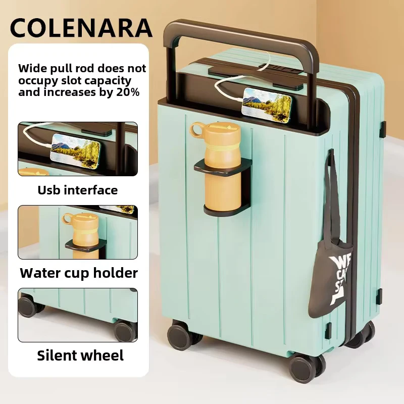 COLENARA Bagagli da viaggio Ricarica USB Valigia d'imbarco multifunzionale Trolley da donna 20 "22" 24 pollici ABS + PC Valigia con rotelle