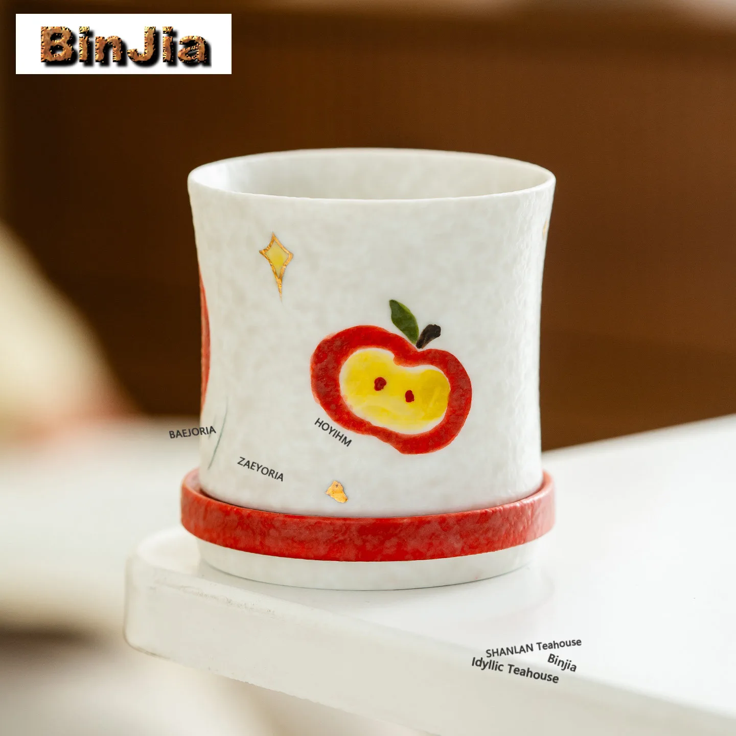 85ml Hand Painted Apple Teacup Luxury Tea Bowl Jug Tea-tasting Fragrance Cup Jianzhan Master Cups Chinese Tea Set Collection