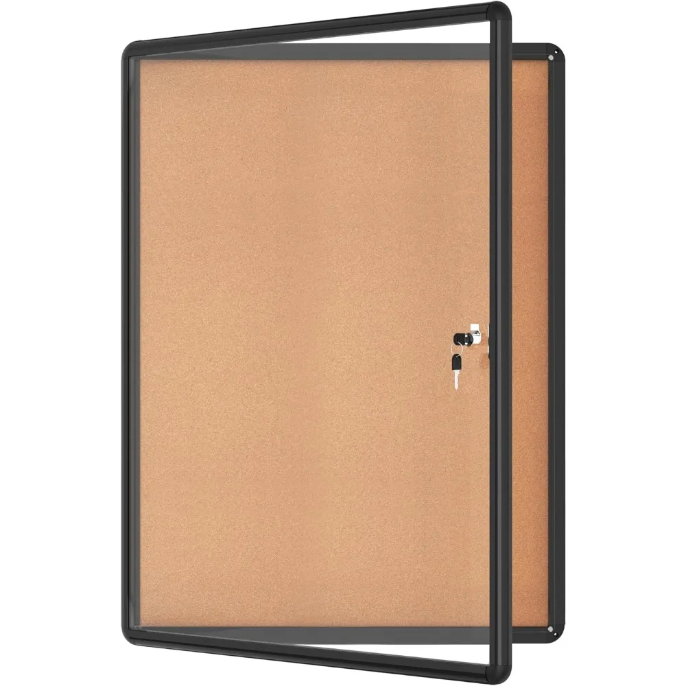 لوحة إعلانات مغلقة، لوحة إعلانات من الفلين الألومنيوم المقاوم للطقس قابلة للقفل للمدرسة والمكتب، إطار أسود مع فلين