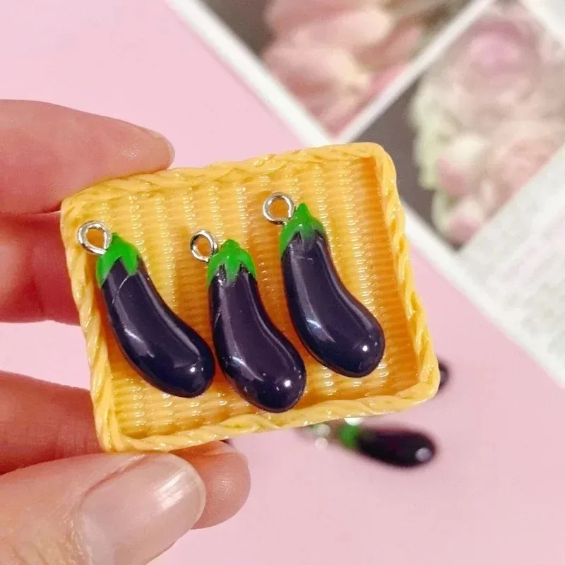 10Pcs 3D Simulated Eggplant Resin Charms Mini Vegetable Pendants DIY Craft Findings For Earrings Necklaces Bracelets Jewelry