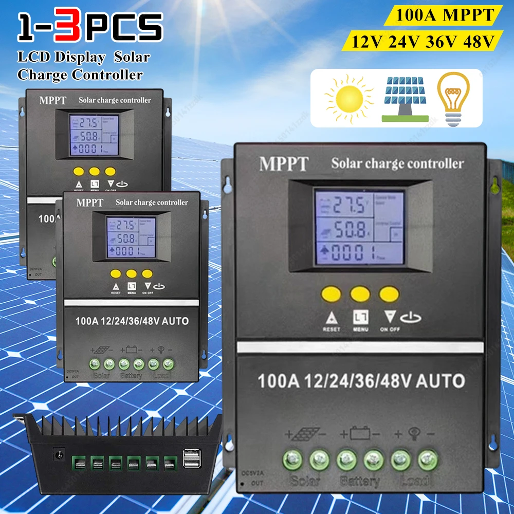 

Контроллер заряда солнечной батареи MPPT 100A с ЖК-дисплеем, двойным USB-выходом, 12 В, 24 В, 36 В, 48 В, зарядное устройство для свинцово-кислотных литиевых батарей для солнечных панелей