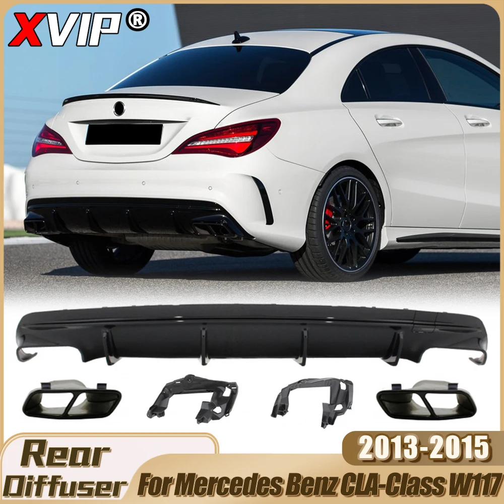 XVIP Rear Glossy Black CLA45 Style Bumper Diffuser For Mercedes Benz CLA-Class W117 CLA220 CLA250 2013-2015 Chrome Exhaust Pipes