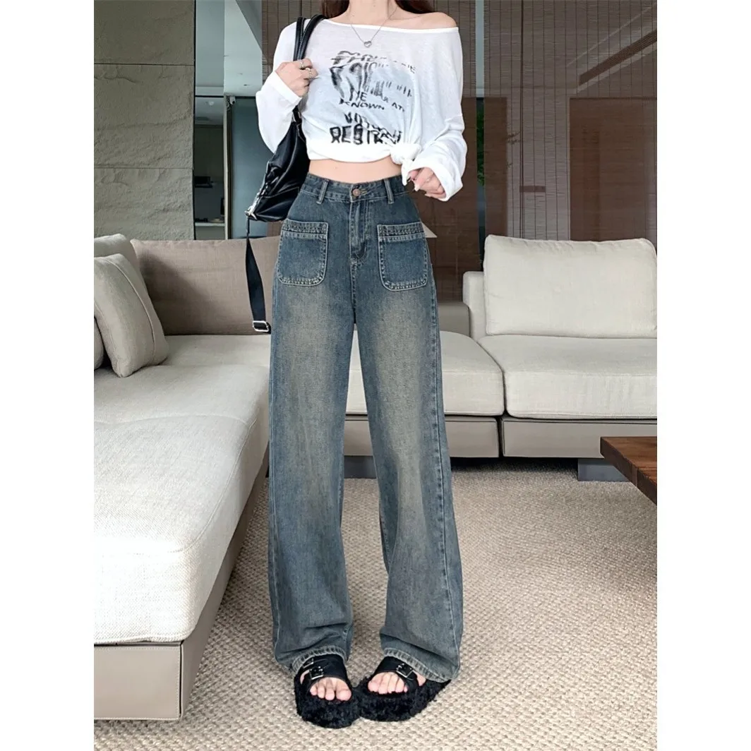 High Waist Wide Leg Women's Jeans Y2K Style 2025 Retro Comfort Stretch Loose Fit Straight Cut Flowy Trousers