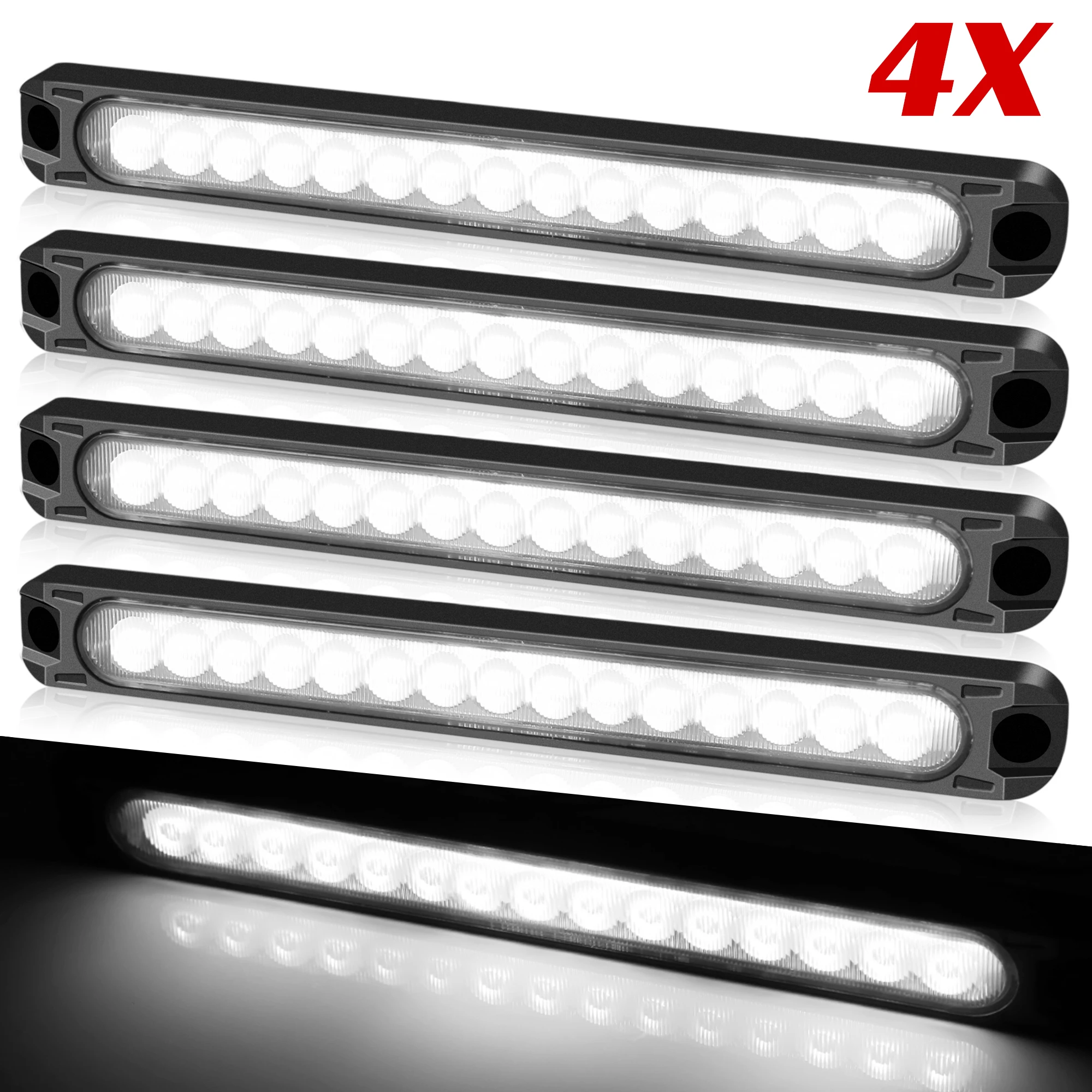 4PCS White 12-24V 15 LED Trailer Light Bar Brake Light with Sequential Flow Signal Turn Signal Lights for Truck Pickup Boat